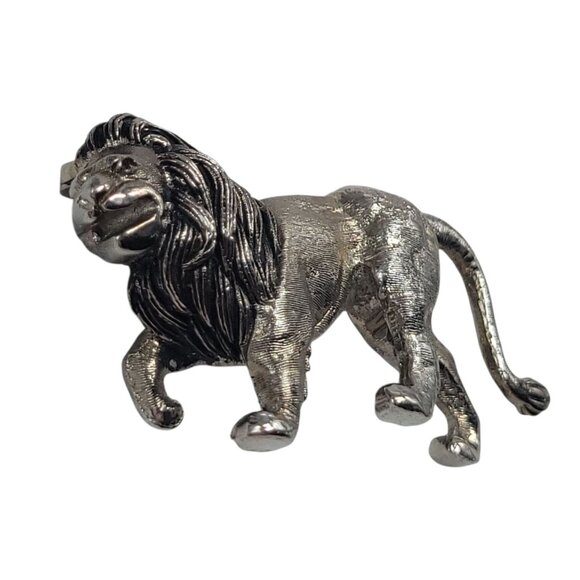 Vtg Signed Polcini Lion Brooch Pin Silver-Tone Figural Animal Leo Jungle King - Picture 5 of 10